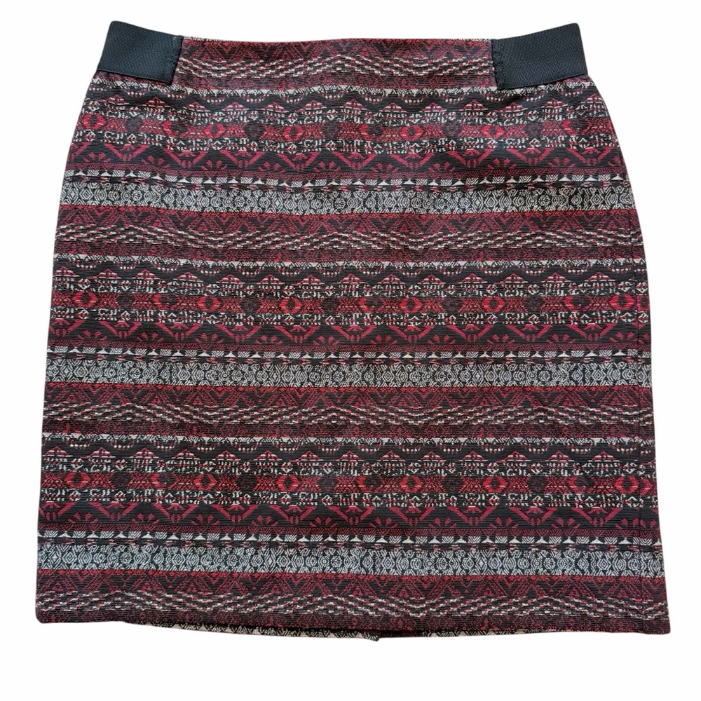 J. Jill Red/Black Geometric Print Pencil Skirt M